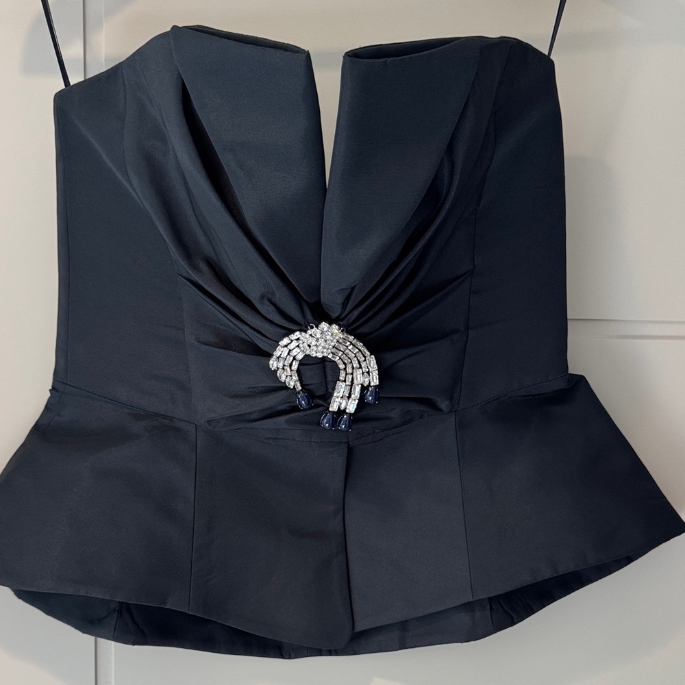 Black Strapless Top with Silver Embellishment